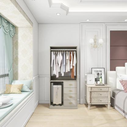 305 GreyCloset System: Walk-in Closet Organizer System with 4 Drawers Closet Kit with Shelves Hanging Rod Metal Handles Built-in Storage Organization 31.5"W x 15.7"D x 70.8"H