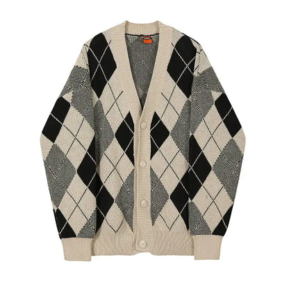 Classic Diamond V-Neck Knit Jacket for Men