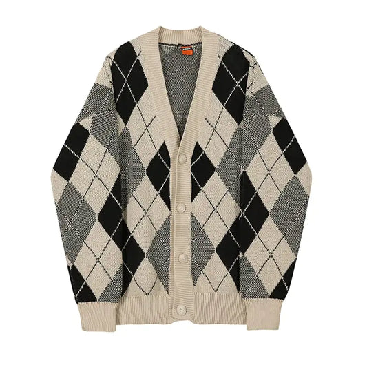 Classic Diamond V-Neck Knit Jacket for Men