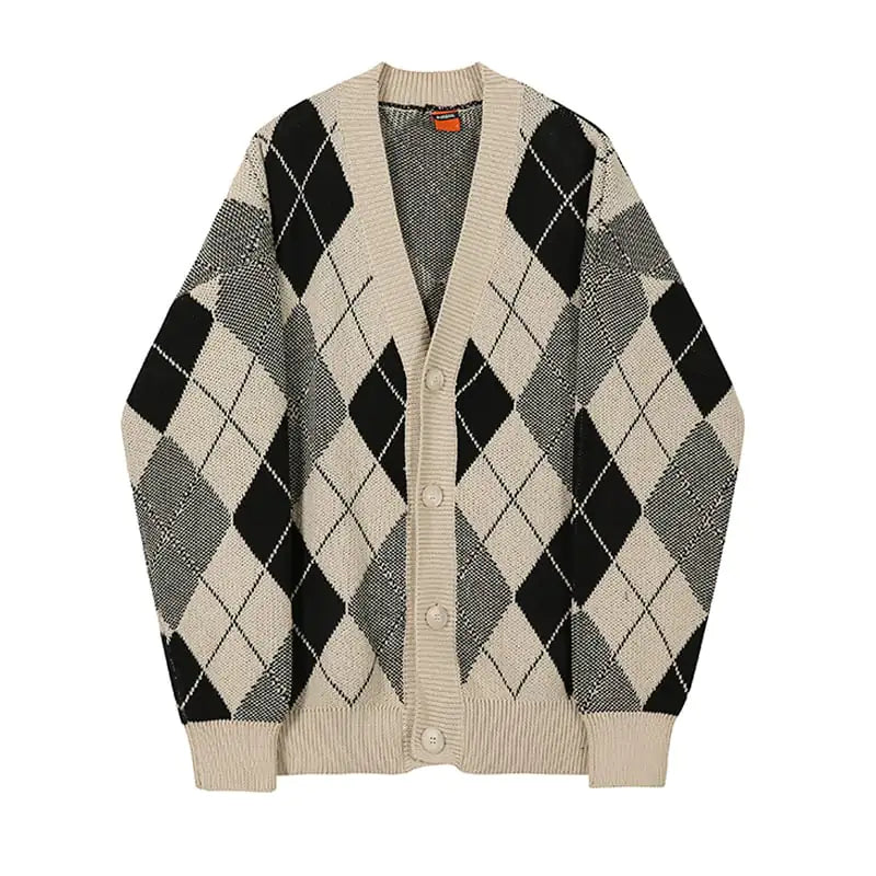Classic Diamond V-Neck Knit Jacket for Men