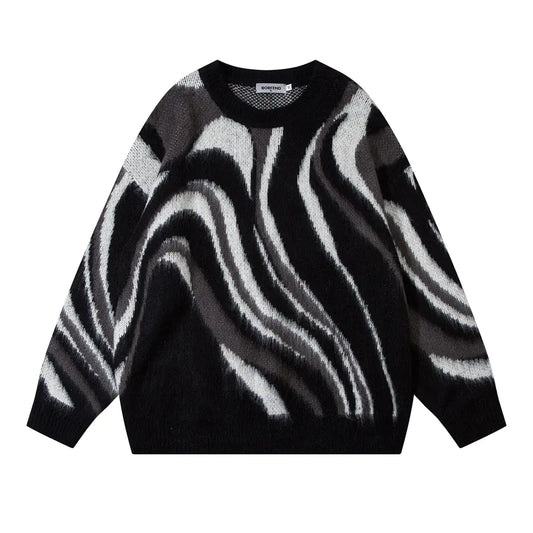 Zebra Pattern Hema Wool Round Neck Sweater for Men